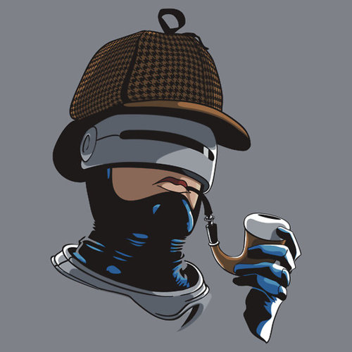 ianbrooks:
Robo-Holmes by PopePhoenix
Shirts and stickers available at redbubble. Elementary, creep.
